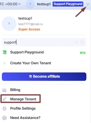 Manage Tenant action.