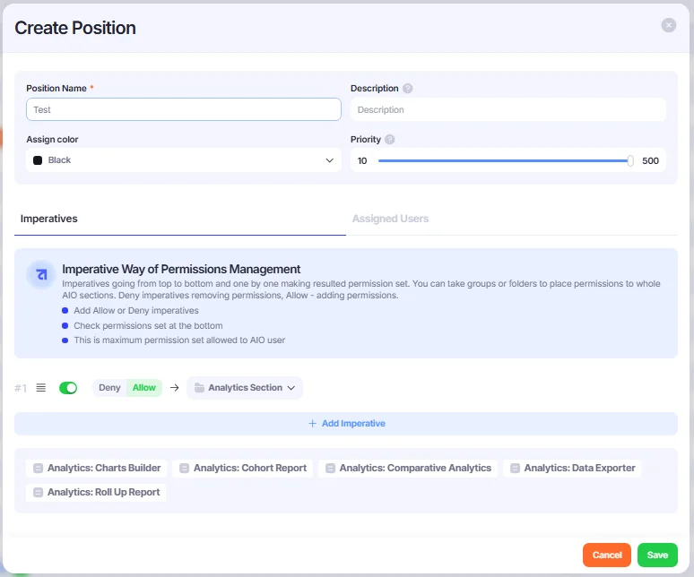 Create Position window.