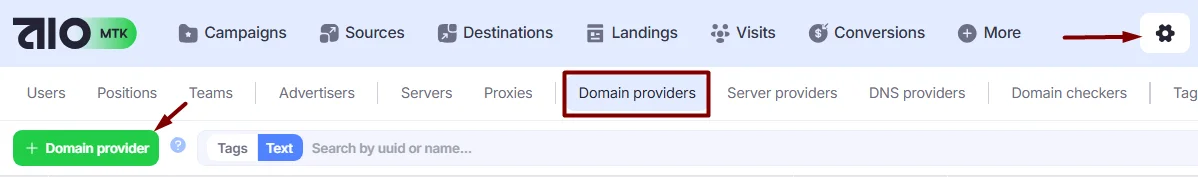 +Domain Provider button.