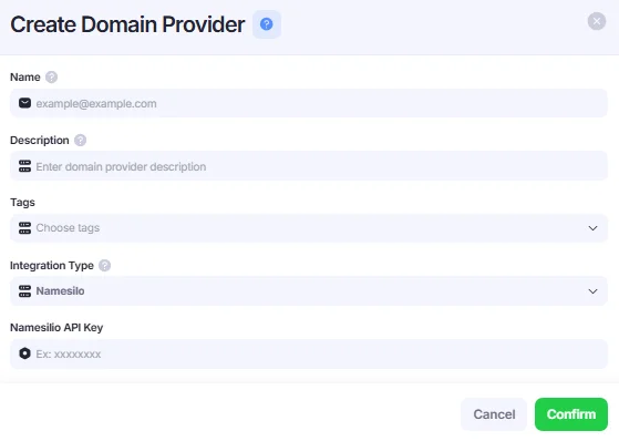 Create Domain Provider window.