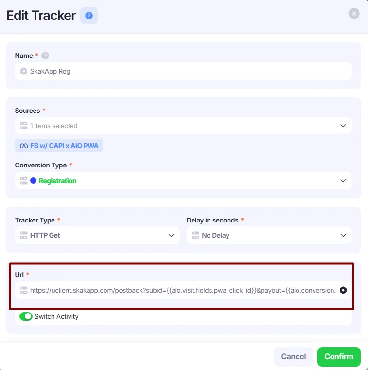 Edit tracker window.