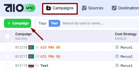 Campaigns section.
