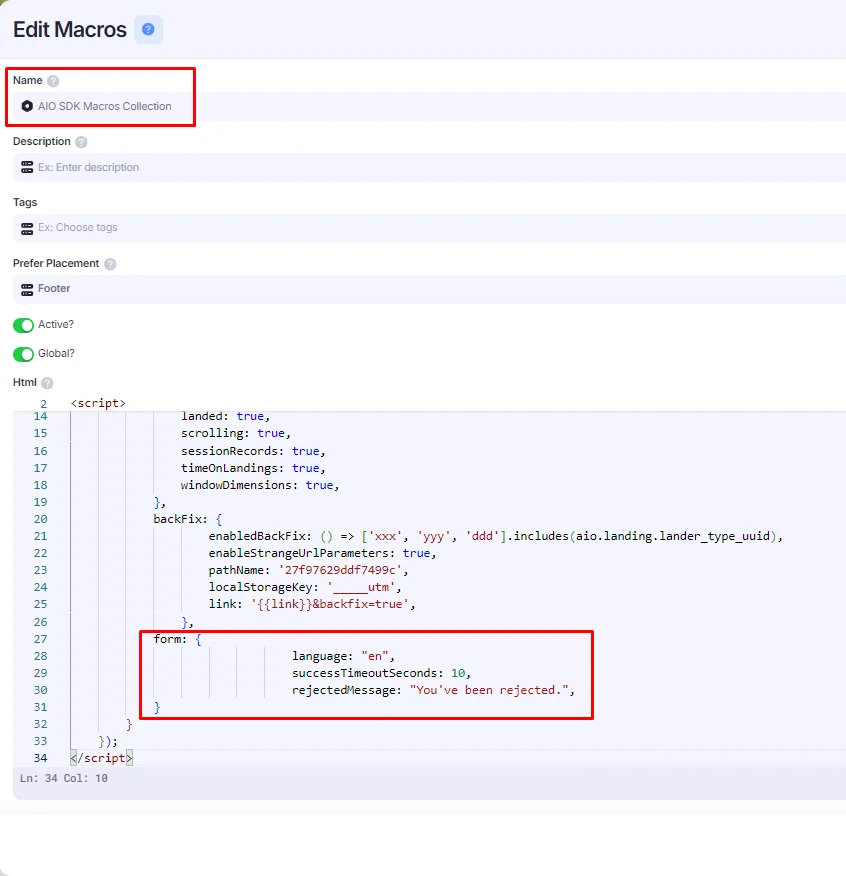 Example screenshot from Content→ Macros