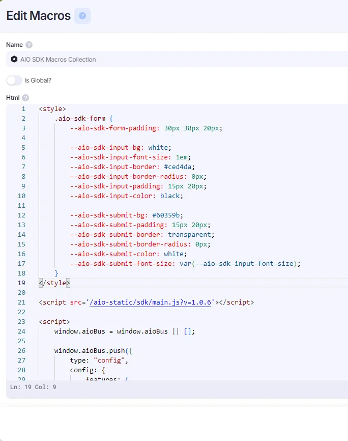 Custom <style>configuration added in AIO SDK Macros Collection.