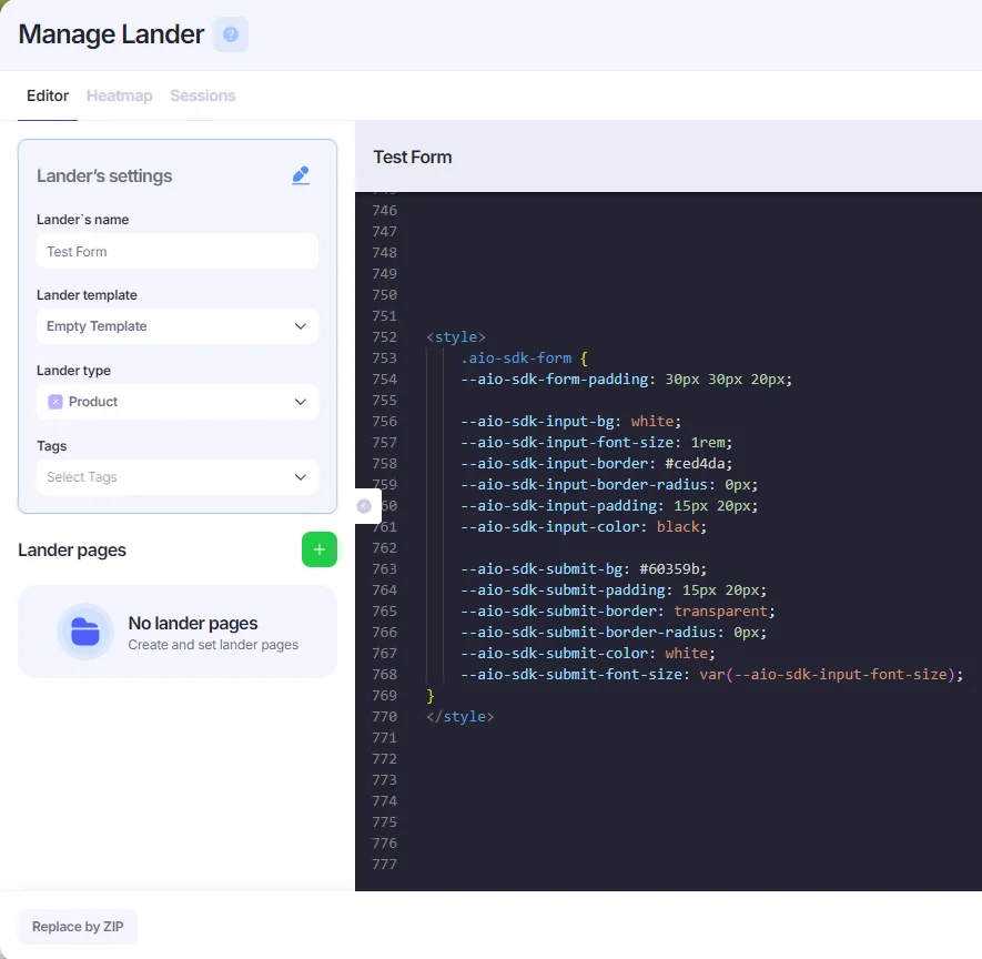 Custom <style>configuration added in Code Editor in Manage Landing window.