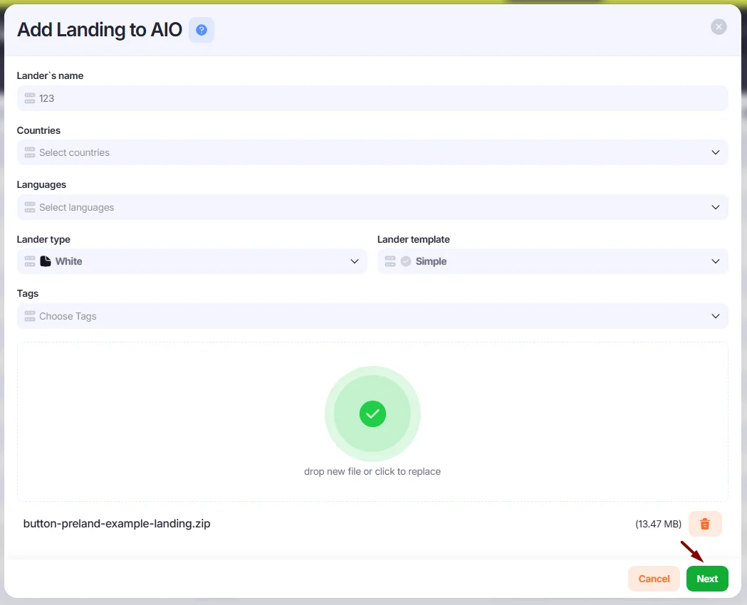 Add Landing to AIO window.