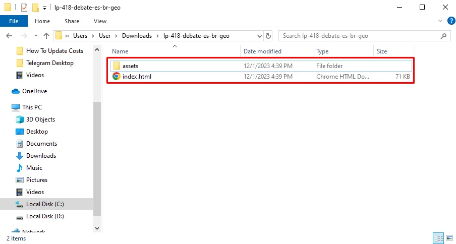 index.html placed in the root of the archive.