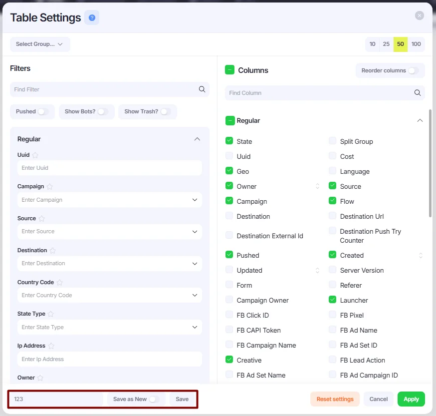 Enter preset name field, Save as New toggle and Save button