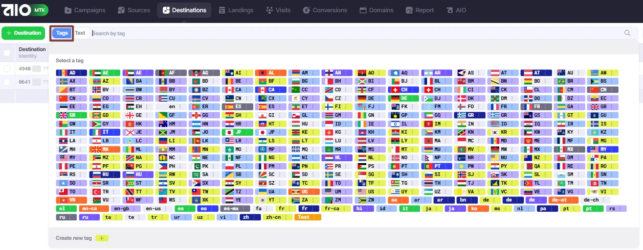 Tags menu.