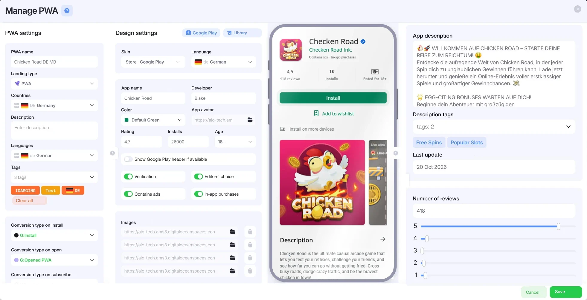 AIO PWA builder: storefront settings and live app preview