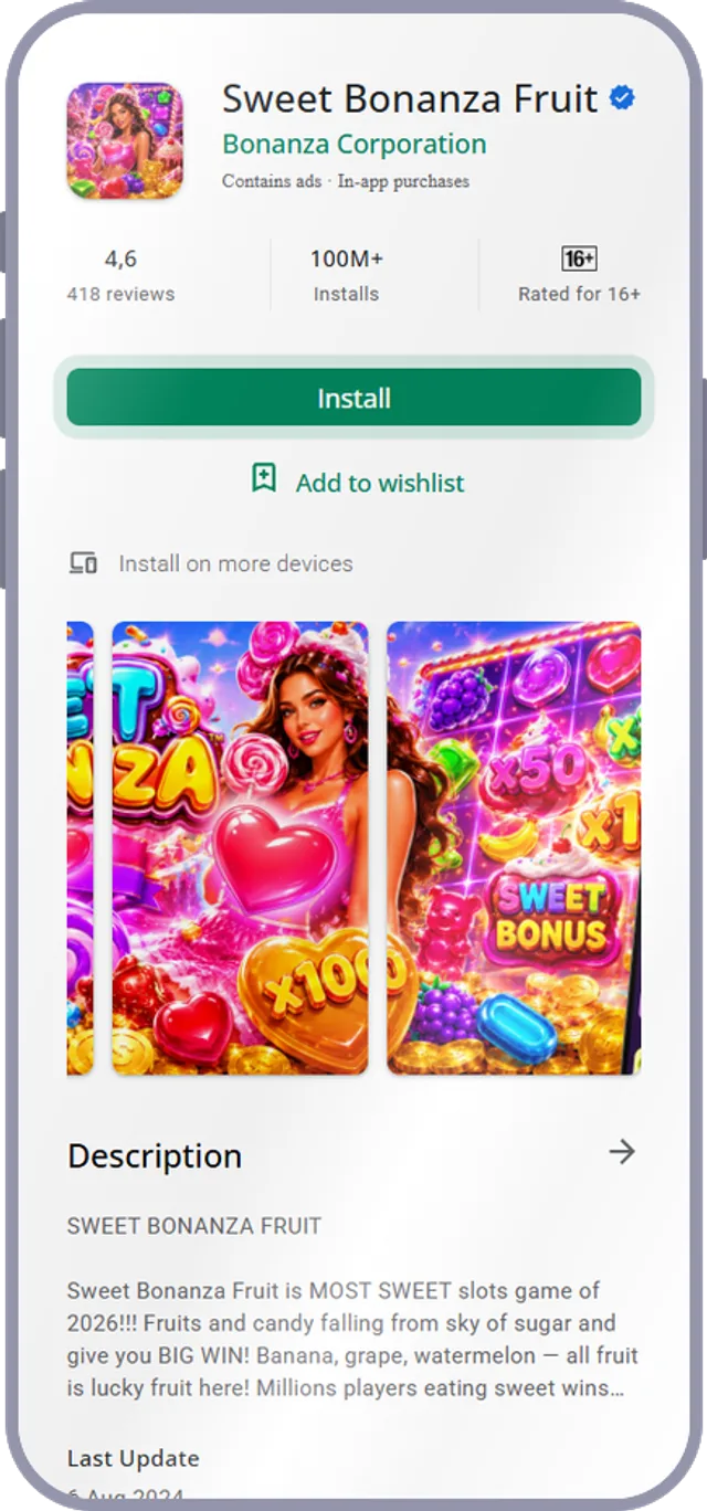 Sweet Bonanza Fruit app storefront in the AIO editor
